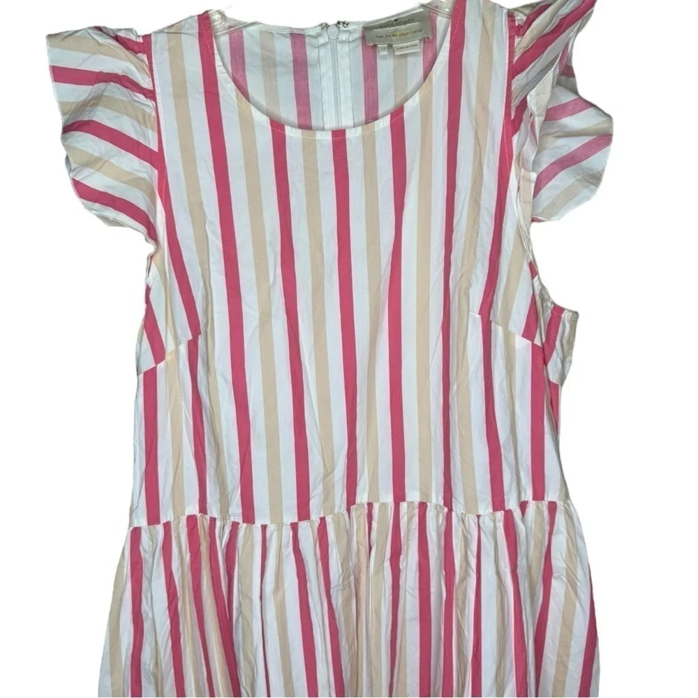 ▶️ Kate Spade ◀️ Pink Striped Poplin Ruffle Midi Dress Women's 14